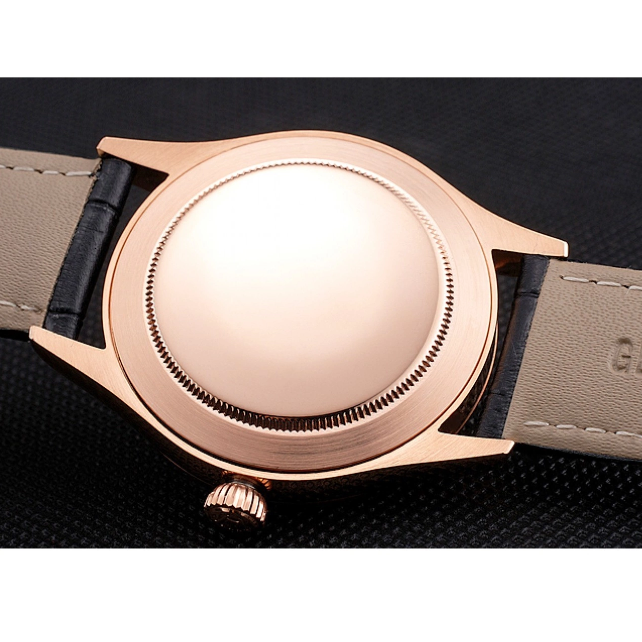 Best AAA Replica Sites White Rose Rolex Dial Leather Case Black Strap Datejust Gold Swiss 0520